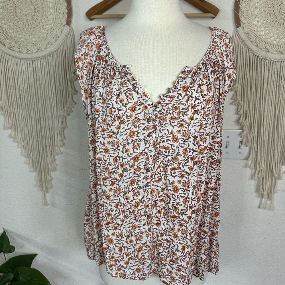 Jones New York Floral Print Women's Top - White and orange 2X